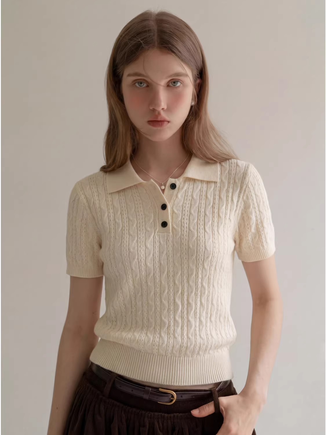 Camisa Polo Feminina de Malha  - Matcha avaliação e preço